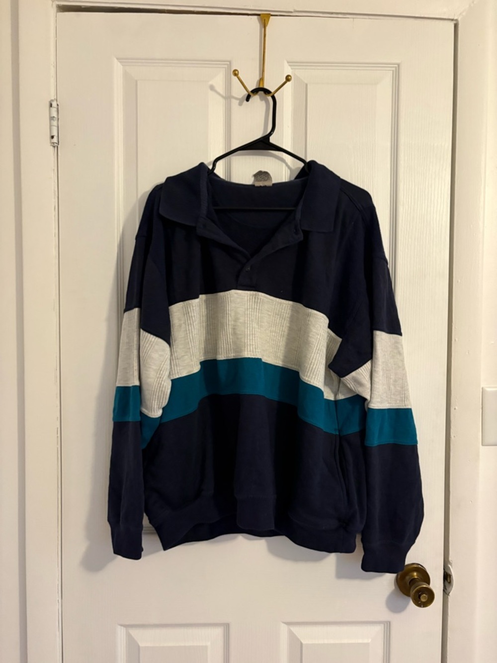 Navy Colorblock Pullover Sweatshirt with Teal Stripe